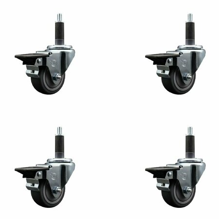 SERVICE CASTER 3'' Thermoplastic Rubber Swivel 1'' Expanding Stem Caster Set with Brake, 4PK SCC-EX20S314-TPRB-PLB-1-4